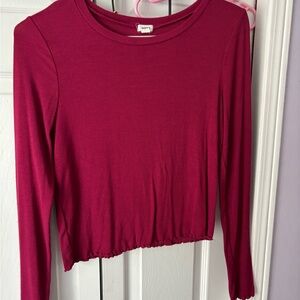 Garage Ribbed Long Sleeve Top - Berry Red